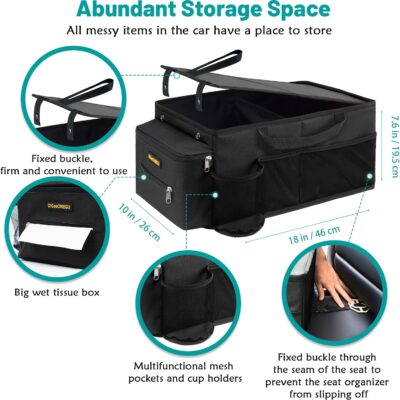 Car Seat Organizer-Car Organizer Front Seat Back Seat,Car Organizers and Storage,Passenger Seat Organizer with Lid Tissue Box Cup Holder (Grey) (Black) - Image 4