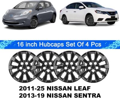 Hubcaps Compatible with Nissan Leaf 2011-2025 ;Nissan SENTRA 2013-2019,16 inch Wheel Covers;Set of 4 Packs (Glossy Black) - Image 2