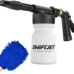 SwiftJet Car Wash Foam Gun + Microfiber Wash Mitt - Works with Any Soap - Garden Hose Car Foam Sprayer - Foam Cannon Car Wash Kit - Car Accessories Foam Blaster (Black Foam Gun with Mitt)
