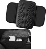 Car Center Console Cover, Leather Auto Armrest Cover with 2 Storage Bags, Universal Cars Armrest Cushion, Vehicle Interior Accessories Protector for Sedan, SUV, Truck (Black)