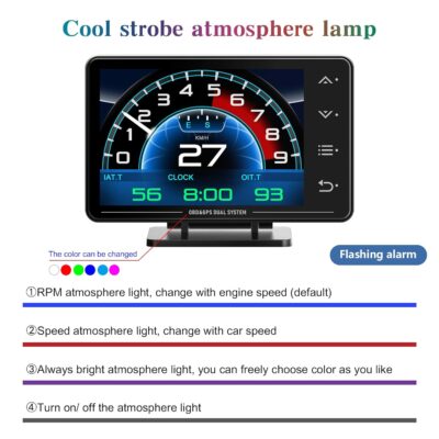 MH Obd2 Gauge Display Heads Up Display 4.3-inch TFT LCD Screen Multi-Function Digital HUD Gauge Cluster with Speed RPM Boost for All Car - Image 7