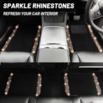 NBTEPEM 12 Pcs Bling Car Accessories Set for Women Car Floor Mats Full Set Steering Wheel Cover Seat Belt Covers Coasters Universal Fit Car SUV Truck Van Gold - Image 3