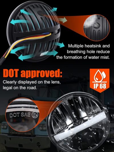 UNI-SHINE 5 3/4'' 5.75 Inch LED Headlight Round 4pcs Reflector Hi/Lo Beam With DRL Sealed Beam H5001 H5006 Compatible With Peterbilt 349 359, Chevy Impala 59-76, Dodge - Image 5