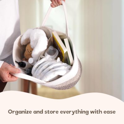 luxury little Diaper Caddy Organizer, Large Cotton Rope Nursery Baby Basket, Changing Table Organizer for Baby Diaper Storage, Portable Car Organizer Removable Divider (Gradient Brown, Extra Large) - Image 8