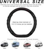 Car Steering Wheel Cover, 15 Inches Leather Comfy Grip Steering Wheel Protector with 3D Honeycomb, Anti-Slip D-Shaped Wheel Wrap Cover for Most Vehicles, Car Accessories (Black) - Image 2