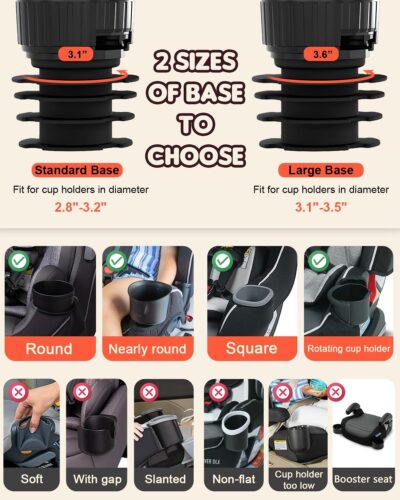SEVEN SPARTA Car Seat Tray for Kids Toddler Travel with Soft Rubber Base, Rotatable and Removable Cup Holder Snack Tray for Food Color and Play for Family Road Trip Essentials (1, Standard Base) - Image 2