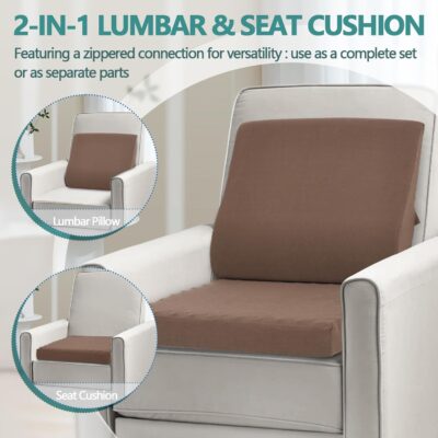 Shinnwa Lumbar Support Pillow for Recliner, Ultra-Soft Foam Back Support Pillow and Egg Crate Foam Seat Cushion 2-in-1 for Couch, Office Chair, for Back Pain Relief, Brown - Image 2