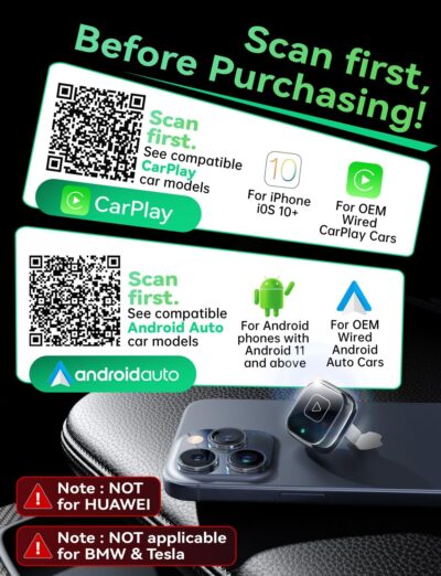 Wireless Carplay & Android Auto Adapter, Metal Design Mini & Stable 2-in-1 Dongle, Convert Vehicle's Wired CarPlay/Android Auto to Wireless, for iOS 10+/Android 11+ & Cars from 2016 - Image 8