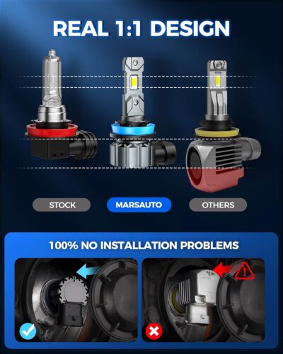 Marsauto M1S 9005/HB3 H11/H9/H8 Bulbs Combo, 900% 80000LM Brighter 9005 H11 Lights, 6000K Cool White HB3 H8 Bulbs fog, 3-Mins Plug and Play, IP68, Pack of 4 - Image 4