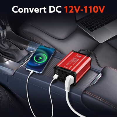 400W Car Power Inverter PD 30W Fast Charging,Vansoet DC 12V to AC 110V Car Inverter Aluminum Housing,USB C PD30W and USB-A QC 18W Port - Dual AC Plug Adapter Outlet for Vehicles,Laptop,Phones,Camera - Image 2