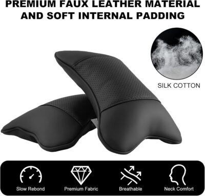 2 Pack Car Neck Pillow PU Leather Automotive Headrest Pillow for Car Support Neck Pain Relief Universal Car Pillow (Black) - Image 5