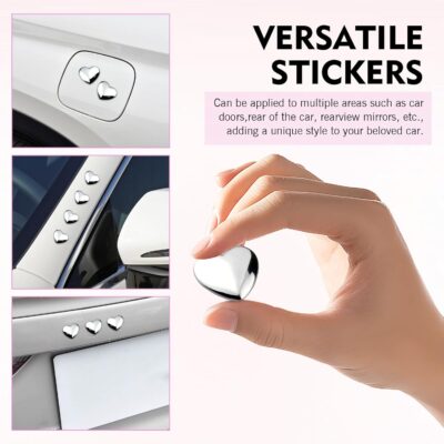 4PCS Heart Metal Car Emblem Stickers, Metal Chrome Waterproof Fade-resistant Vehicle Decals, Creative Fashionable Rear Love Badge Decoration, for Doors, Bumper, Rear License Plate (Silver) - Image 7