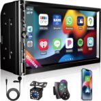 7 Inch Car Stereo with Wireless Apple CarPlay,Double Din Car Radio Androdi Auto,Bluetooth 5.2,IPS 1024 * 600 Display,FM Radio, Backup Camera,Online Navigation,178 * 100mm,Car Audio Receivers