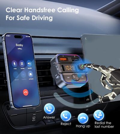 Bluetooth 5.3 FM Transmitter for Car, Dual Micphone Hands-Free Calls Wireless Radio Receiver, PD 30W & QC3.0 Fast Car Charger Adapter - Image 5