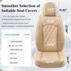 Coverado Car Seat Covers Full Set, Luxury Faux Leather Waterproof Seat Cover, 5 Seat Universal Seat Covers for Cars, Front and Back Car Seat Protector, Beige Leather Seat Cover Fit for Most Cars - Image 2