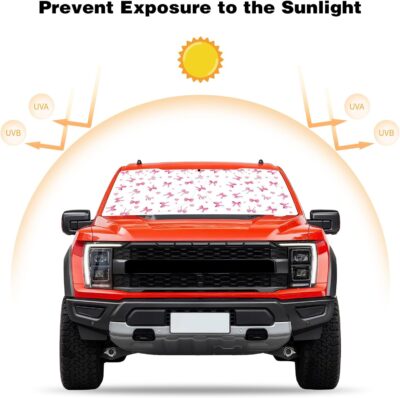 Car Windshield Sun Shade, Cute Bow Sun Visor - Wear-Resistant Black Tape, Foldable 59'x27.5'/63''x31.5'' - Image 4