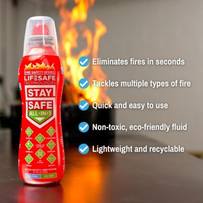 LifeSafe Technologies StaySafe All-in-1 Portable Fire Extinguishing Spray | Compact Fire Spray Smothers 10 Types of Fires | Non-Toxic, Non-Hazardous & Eco-Friendly for Home, Kitchen and Garage - Image 2