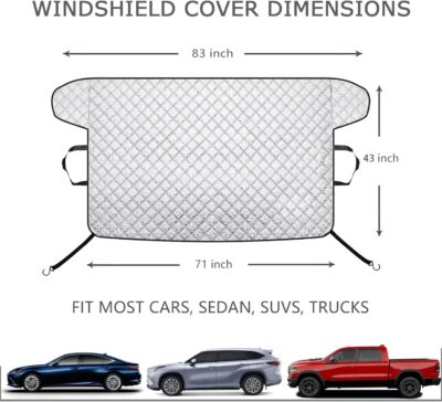 Car Windshield Cover for Ice and Snow Kit,Snow Cover with Side Mirrors Covers,Waterproof Frost Cover for Cars, SUVs, Trucks,Secure Fit Windproof Covers Winter Car Accessories (71"x43") - Image 3