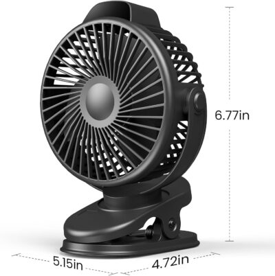 Koonie Portable Clip On Fan, Small Rechargeable Battery Operated, 3 Speed Mini clamp Fan With LED Display, 360° Rotate Personal Cooling Desk Fan for Stroller Bed Travel Camping Golf Gym - Image 7