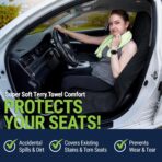 Season Guard Terry Cloth Sweat Towel Seat Cover; Carseat Towel Protector; Great for Gym Workout; Waterproof; Universal Fit for Car SUV Van Truck; EZ fit; Non Slip Grip; Machine Washable; 2pc Black - Image 2