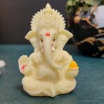 Ivory Ganesha Idol for Car Dashboard,Lord Ganpati Diwali Gifts, Home Decor, Office Desk, House Warming (IVORYMUKUT (Size: 3.5 x 2 inches)