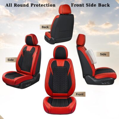 Coverado Car Seat Cover, Front Seat Cover, 2PCS Car Seat Protector, Seat Covers for Cars, Breathable Faux Leather Car Seat Cushion, Car Seat Protector, Red Car Seat Covers Winter Fit for Most Vehicles - Image 7