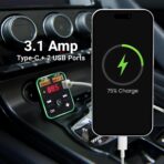 Armor All Bluetooth FM Transmitter for Car Cigarette Lighter, Hand Free Call with Built in Noise Canceling Microphone & Answer/Hang-up Button, 2 USB-A Ports, USB-C Port, Flash Drive Port, 8 LED Modes - Image 6