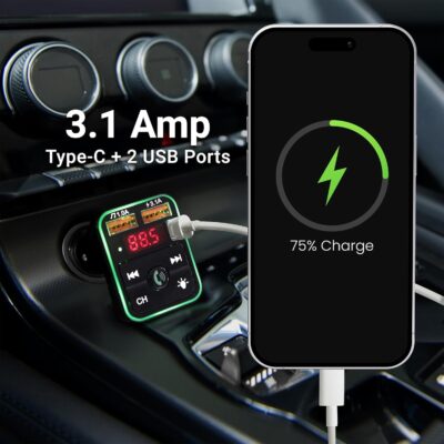 Armor All Bluetooth FM Transmitter for Car Cigarette Lighter, Hand Free Call with Built in Noise Canceling Microphone & Answer/Hang-up Button, 2 USB-A Ports, USB-C Port, Flash Drive Port, 8 LED Modes - Image 6