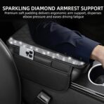 NBTEPEM Bling Car Center Console Cover, Leather Car Arm Rest Cover Cushion with 2 Storage Bags, Universal Auto Armrest Protector Storage Box, Bling Accessories Interior for Most Vehicles (Silver) - Image 4