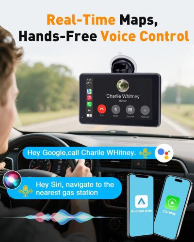 7” Wireless Apple CarPlay & Android Auto Screen - Portable Car Display with AirPlay, Screen Mirroring, FM/AUX Audio, Easy to Install, Convenient Upgrade for Older Cars, Families, Commuters - Image 5