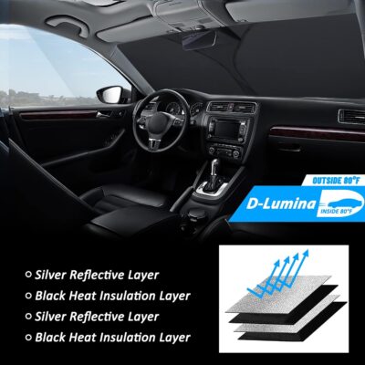 D-Lumina Windshield Sun Shade for 2015-2025 Fo-rd Mustang Accessories (NOT for Fo-rd Mustang Mach-E), Front Window Sunshade Sun Visor Protector Block UV Rays Heat, Foldable 2 Layers 210T Material - Image 6