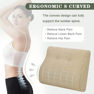 baibu Lumbar Support Pillow for Recliner, Large Memory Foam Dual-Layer Patent Design Back Support Cushion for Sofa & Gaming Chair, Ergonomic Lumbar Pillow with Machine Washable Cover, Beige - Image 5
