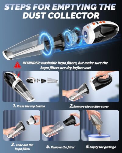 BRL Handheld Vacuum Cordless, Brushless Car Vacuum Cleaner with 12000PA Powerful Suction, 2 Suction Modes Mini Hand Vacuum, Dry & Wet, Portable Vacuum for Car Pet Hair, Home, Office, Keyboards - Image 9