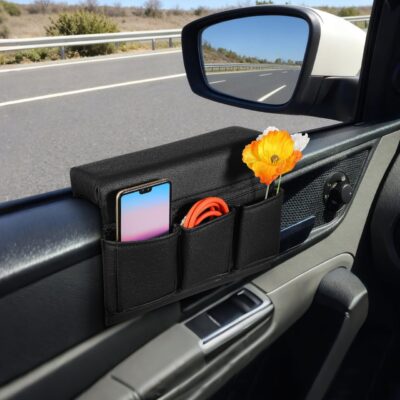 Car Window Armrest Storage Box: Leather Door Side Pad Organizer with Cushion Pocket, Universal Car Accessory for Vehicle Truck Console Elbow Support Black - Image 2