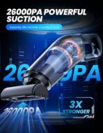 Handheld Vacuum Cordless, 26,000 Pa High Power Suction, Portable Rechargeable Car Vacuum Cleaner for Home, Office, Pet Hair, Car Detailing, Black - Image 2