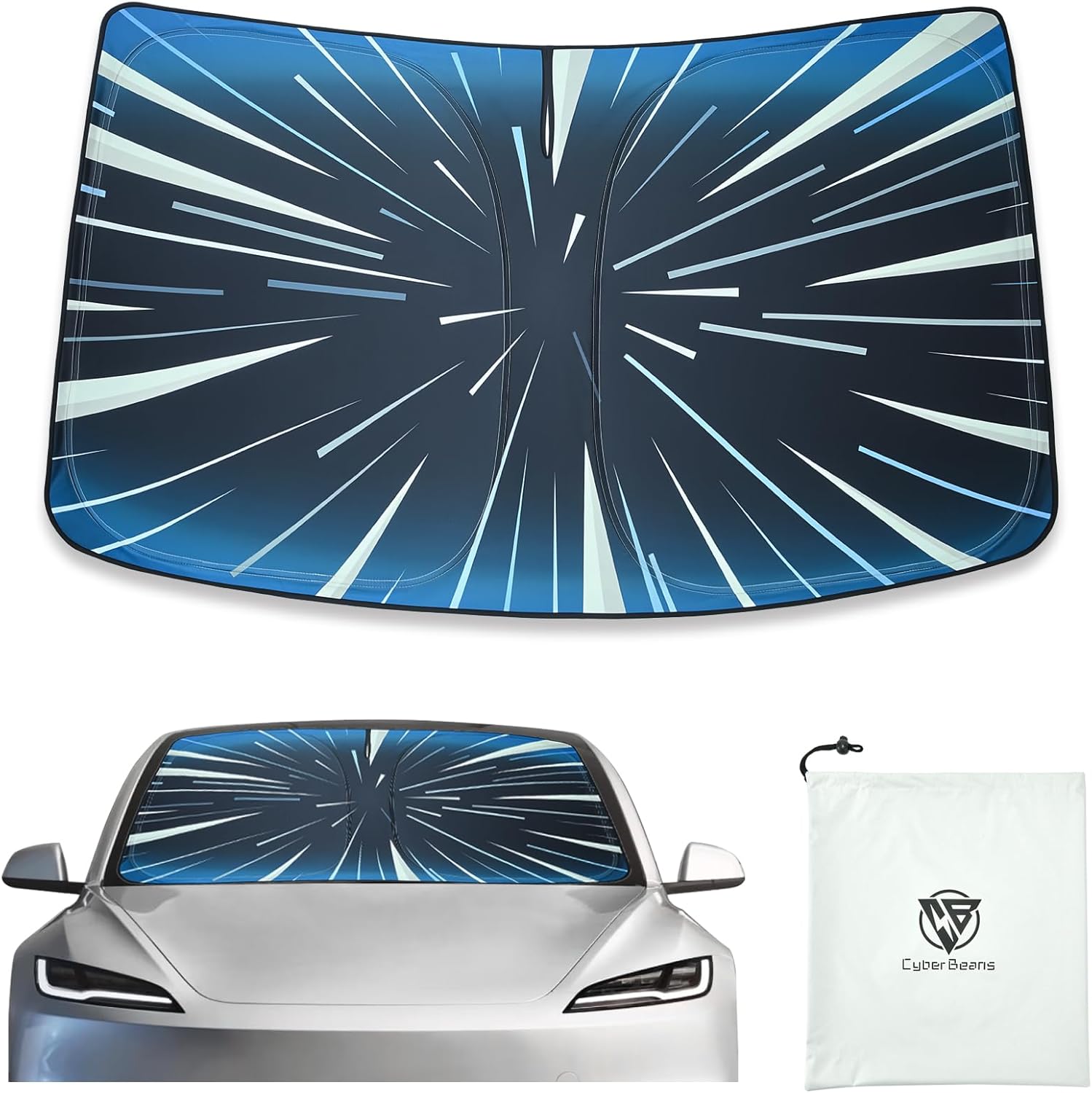 71Xy5LBBReL._AC_SL1500_.jpg Ludicrous Sunshade for Tesla Model S/3/X/Y Front Windshield Sun Shade Accessories Juniper/Highland Foldable Car Window Sun Blocker with Organizer Bag,Triple-Coated Triple Layer - Image 1