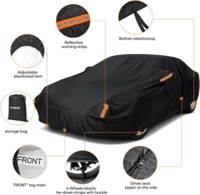 NEVERLAND Car Cover Waterproof All Weather for Automobiles, Outdoor Sedan Full Cover Heavy Duty Protection Snow Anti-UV Windproof for BMW/Mercedes-Benz/Audi/Honda/Toyota (Size:208''L x 78''W x 59''H) - Image 7