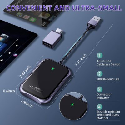 Wireless Carplay Adapter, 2025 Upgrade Converts Wired to Wireless Adapter for iPhone, Auto Connect Dongle for Apple Car Play, Bluetooth No Delay Control for Cars from 2016 and iOS 10+, Black - Image 7