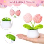 3 PCS Crochet Flower Pot,Crochet Tulip Small Potted Plants Handmade Knitted Flower Mothers Day Valentines Gifts Desk Car Dashboard Decor Gifts - Image 3
