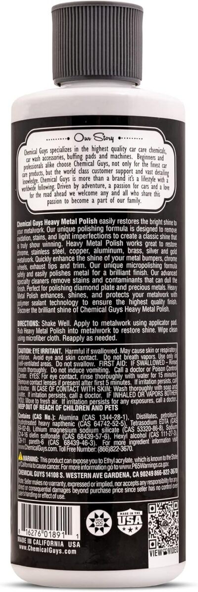 Chemical Guys Heavy Metal Polish Restorer and Protectant - Cleans, Restores & Protects, Aluminum, Stainless Steel, Chrome Polish & More, Safe for Cars, Trucks, Motorcycles, RVs, and Boats - 16 oz - Image 12