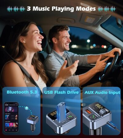 KAIY FM Transmitter Bluetooth Car Adapter, Car Radio Bluetooth Transmitter HandsFree Calling Music Player, FM Radio Adapter 42W Type-C Fast Charging, Support USB Drive - Image 2