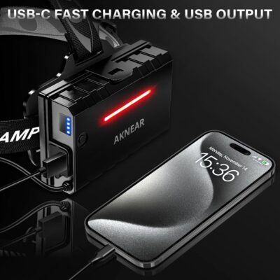 AKNEAR Rechargeable LED Headlamp Super Bright, 99000 High Lumens Head Lamp Zoomable, 25Dys+ Runtime & 12 Mode & Lightweight Comfort & 125° Adjustable IPX-7 Waterproof Head Light for Outdoor,Hardhat - Image 5