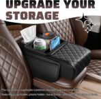 2026 New 5 in1 Car Armrest Storage Box,Multifunctional Leather Car Armrest Box Pad with Cup Holder & Phone Holder & Storage Bag,Comfortable Center Console Cover for Elbow Support - Image 3