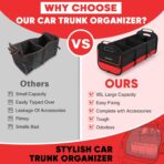 Simniam Large Trunk Organizer for Car, Foldable Multi Compartment Car Trunk Organizer with 2 Retractable Straps, Suitable for All Kinds of Cars, SUV, Minivan - 4 Compartments Red - Image 5