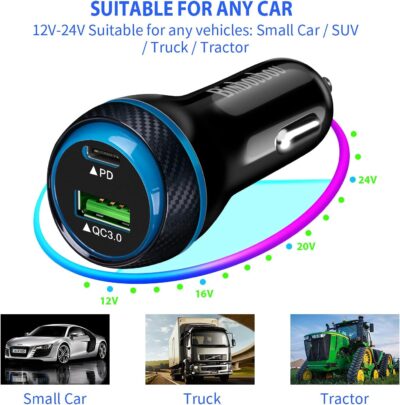 Type C Super Fast Charger Car 45W, [PD/PPS+QC] Dual Fast Charging Car Cigarette Lighter Adapter Compatible with Samsung S25/S24/S23, iPhone 16/15 Pro Max, Pixel 9 – 4FT Type C Cord - Image 5