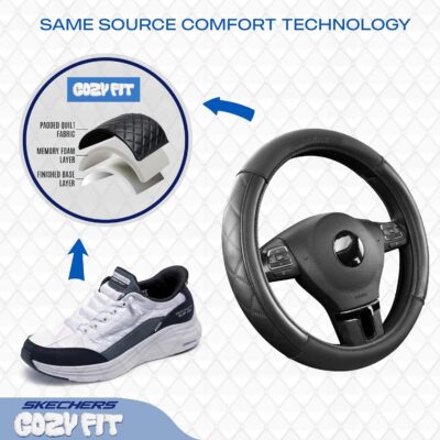 Skechers Steering Wheel Cover Contour Foam Cozy Fit, Leather Steering Wheel Covers,Universal Anti-Slip Fit 14" 1/2-15" Car Wheel Cover for Car Decor Gifts Fit Suvs,Vans,Sedans,Car,Trucks,Black - Image 2