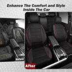 CAR PASS Mesh Leather Car Seat Covers Full Set,Breathable Mesh Faux Leather Seat Covers for Car, Universal Fit for SUV Truck Sedan Automotive, Airbag Compatible, Black and Red - Image 7