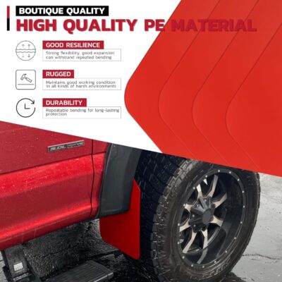 Car Mud Flaps 4PCS Universal Fit Red Splash Guards Flexible and Bendable Mudguard Fender Flare Cuttable Mudflap Car Accessories Compatible with Pickup SUV Trucks - Image 6