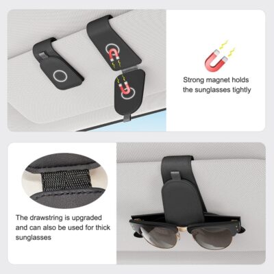 Sotfamily Sunglass Holder for Car Visor, Suede Cloth Magnetic Sunglass Organizer for Car Accessories, 2 Packs, Black - Image 7