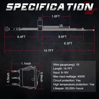 Wiring Harness, OFFROADTOWN 2 Lead Heavy Duty Wiring Harness Kit for Fog Lights LED Work Light bar LED Pods 12V 40A Fuse Relay Rocker Switch Relay for Trucks ATV UTV Boat - Image 2